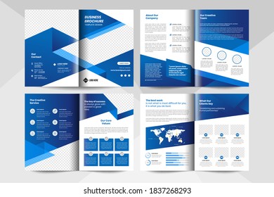 8 page corporate business brochure template in blue color. Corporate business flyer template.