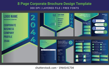 8 page minimal business brochure design template, Use for marketing, company profile, print, annual report and business presentations and Multi Purpose