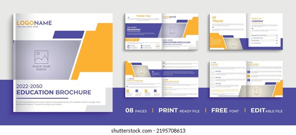 8 Page square education school brochure template, multipurpose kid's admission brochure design