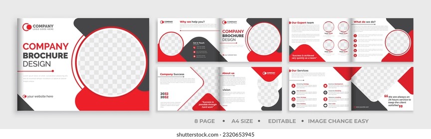 8 pages brochure landscape template, corporate business booklet brochure design, modern layout bifold brochure, annual report template,	