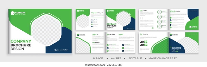 8 pages brochure landscape template, corporate business booklet brochure design, modern layout bifold brochure, annual report template,	