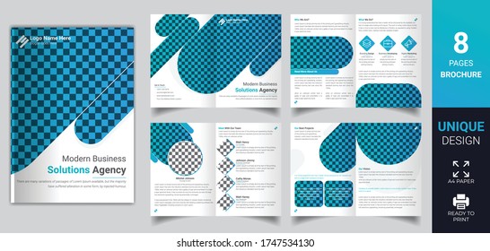 8 Pages corporate brochure design,
creative and modern bifold brochure vector template for business advertising