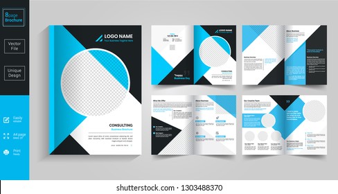 8 Pages Creative  Business Brochure with modern abstract design. Use for marketing, print, annual report and business presentations and Multi Purpose. - Vector