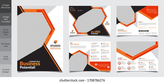 8 páginas Diseño de plantilla de folleto multipropósito creativo con página A4 Fácil de editar diseño de portada de revista Uso para marketing, impresión, informes anuales y presentaciones empresariales y multipropósito