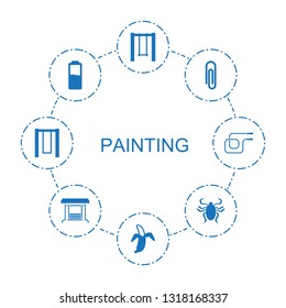 8 painting icons. Trendy painting icons white background. Included filled icons such as swing, banana, paper clip, battery, beetle, jump rope. painting icon for web and mobile.