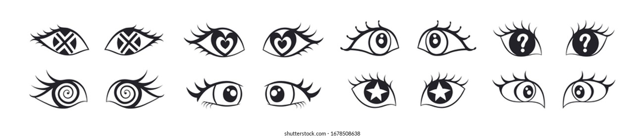 8 Pairs of eye with an attentive look. Complement with faces of people, birds and animals, etc. Fantastic clipart for t-shirt, pillow, card, package.
