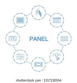 8 panel icons. Trendy panel icons white background. Included line icons such as control panel, fence, browser window, satellite, slider, TV. icon for web and mobile.