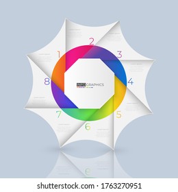 8 partición Gradiente de color gráfico origami color de papel plantilla info gráfico para diagrama de presentación
y concepto de negocio con opciones de 5 ó 6 elementos
