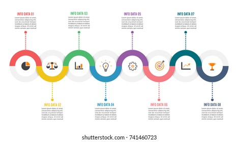 8 Parts infographic design vector and marketing icons can be used for workflow layout, diagram, report, web design. Business concept with options, steps or processes.