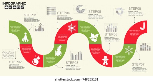 8 Parts infographic design vector and marketing icons can be used for workflow layout, diagram, report, web design. Business concept with options, steps or processes.