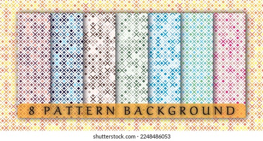 a 8 pattern set with colorful blue, green, gold, pink, and purple