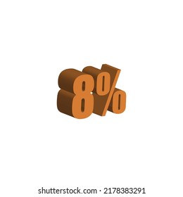 8 por ciento texto naranja 3D. 8% texto 3D sobre fondo blanco. Octavo por ciento Oferta especial, descuento y vector de etiqueta porcentual