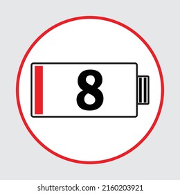 8 percent battery charge flat icon, icon image, low battery power level vector symbol