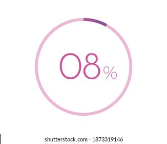 8% percent circle chart symbol. 8 percentage Icons for business, finance, report, downloading