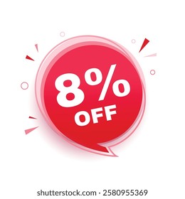 8 percent off banner, announcement design speech bubble icon. vector graphic design.