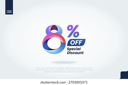 8 Percent Off Banner Vector with Modern 3D Gradient Typography for Sale Promotion