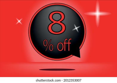 8 percent off black balloon and floating. with red background, banner 8% off red, shadow