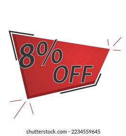8 percent off with red, black and white accent colors for promotional offers