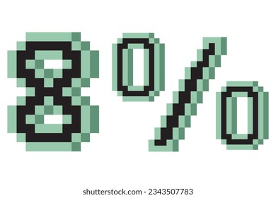 8 percent with pixel art 3d. Vector illustration.