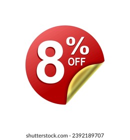 8 Percent .Special offer sale red and golden sticker tag. vector illustration