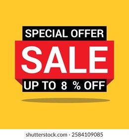 8 Percentage special offer sale a bright yellow background vector icon illustration.