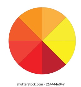 8 pieces pie chart full red , orange yellow shades 
