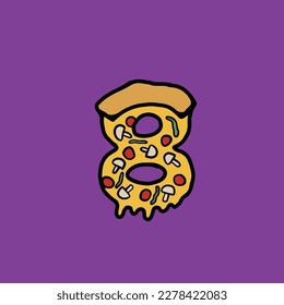 8 del alfabeto y número de la comida rápida del vector de la pizza