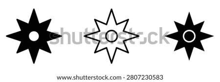 8 point star icon set. Sparkle twinkle symbol, compass rose navigation, ninja shuriken weapon line and glyph vector sign for award success web UI design, mobile app interface. Vector illustration