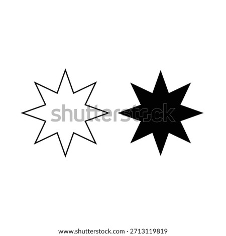 8 pointed star icon silhouette vector flat design on white background. Simple eight point star outline vector.