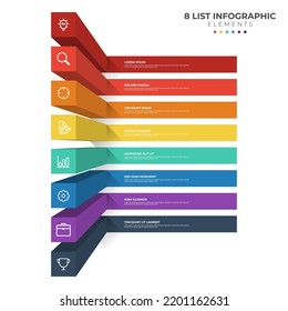 8 Points Of Steps Diagram, 3D List Layout, Infographic Element Template Vector With Icons