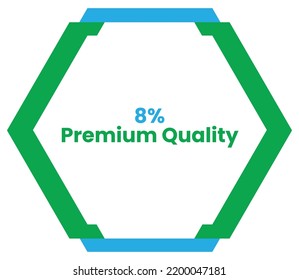 8% Premium Quality Label Sign for product vector art illustration with stylish font and blue green color