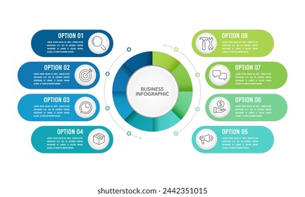 8 process infographic design template. diagram, annual report, business presentation, and organization. Vector illustration.