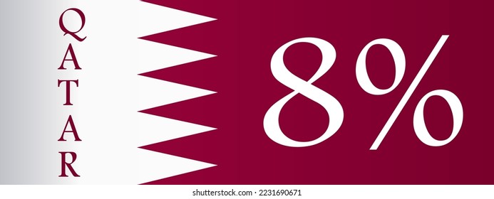 8% Etiqueta de señal de Qatar ilustración de arte vectorial con estilo fuente y fondo blanco y rojo