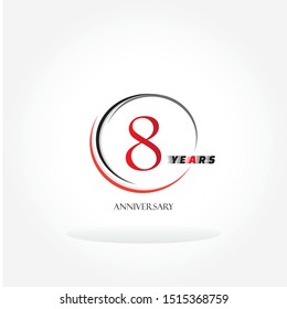 8 red anniversary number inside circle swoosh isolated on white background