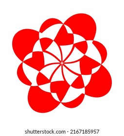 8 red hearts overlapped with a together icon on white background.