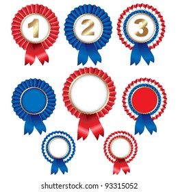 8 Ribbon Rosette Badge, Isolated On White Background, Vector Illustration