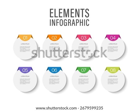 8 round infographic elements. Eight steps of the process, data visualization.