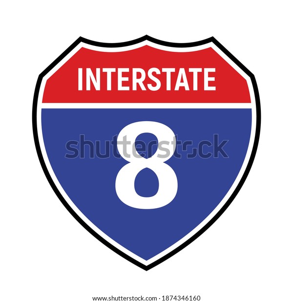 8 route sign icon. Vector road\
8 highway interstate American freeway us California route\
symbol