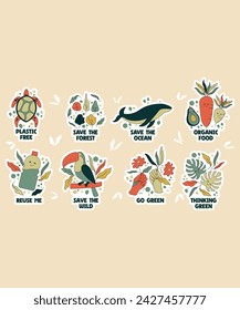 8 Save Earth Day And Oceans Day Vectors For Ecology Recycle And Renewable Green Icons