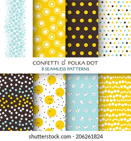 8 Seamless Patterns - Confetti and Polka Dot - texture for wallpaper, background, scrapbook, design - in vector