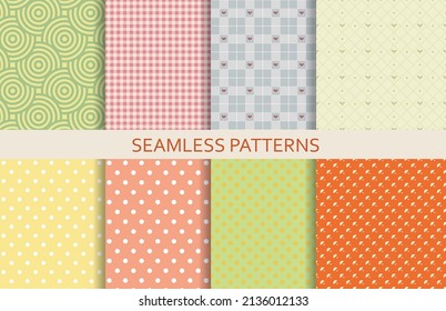 8 seamless patterns. Fabric print set. For wallpaper, pattern fills, web page,background,surface.