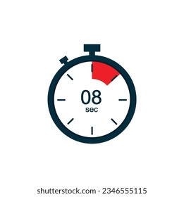 8 segundos , icono del vector de cronómetro de 8 segundos. Icono de Stopwatch en estilo plano sobre un fondo blanco. Vector.