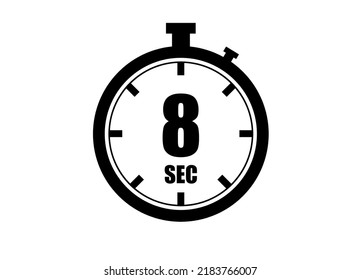 8 Seconds timers clock. Time measure. Chronometer vector icon black isolated on white background.