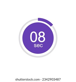 8 seconds timers Clocks, Timer 8 sec vector illustration.