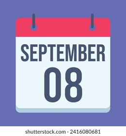 8 September Calendar. Blue Background. Vector Calendar.
