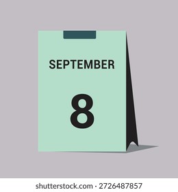 Icono de fecha de calendario de 8 de septiembre Ilustración vectorial mínima de calendario de escritorio