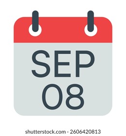 8 September Calendar Icon, Isolated Vector Calendar Icon.