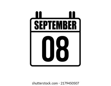 8 September calendar. Simple calendar page for the month of September. Black vector on white background.