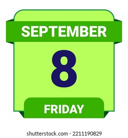 8 September, Friday. Date template. Useful design for calendar or event promotion. Vector illustration EPS 10 File. Isolated on white background.
