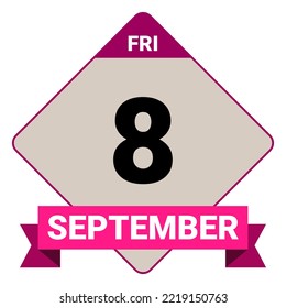 8 de septiembre, viernes. Plantilla de fecha. Diseño útil para la promoción de calendarios o eventos. Ilustración vectorial Archivo EPS 10. Aislado sobre fondo blanco.